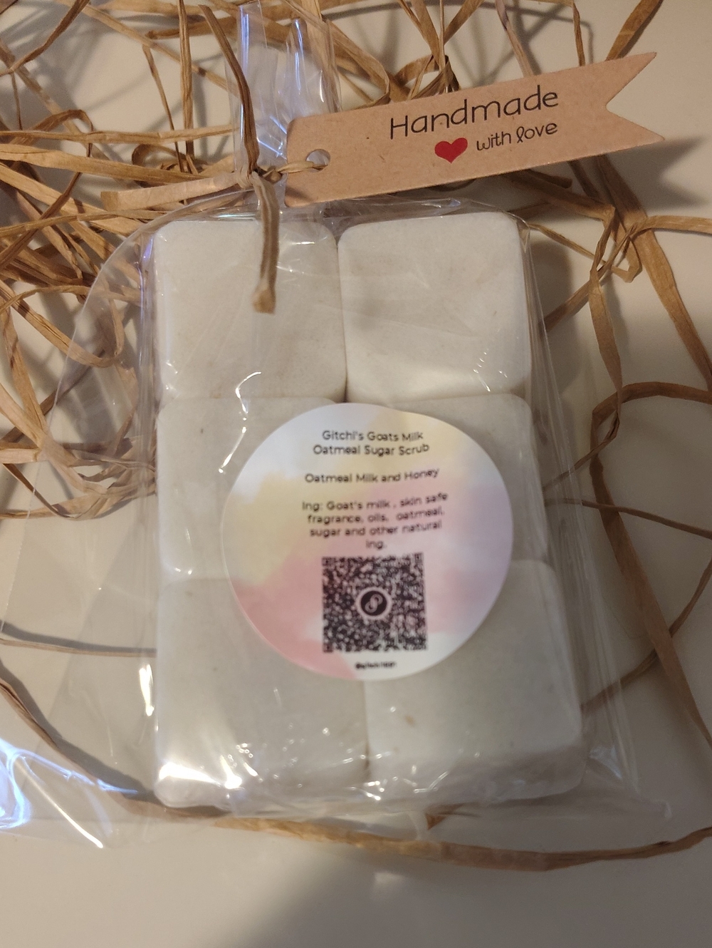 6 Handmade Goats Milk Oatmeal Sugar Scrub Bars - White